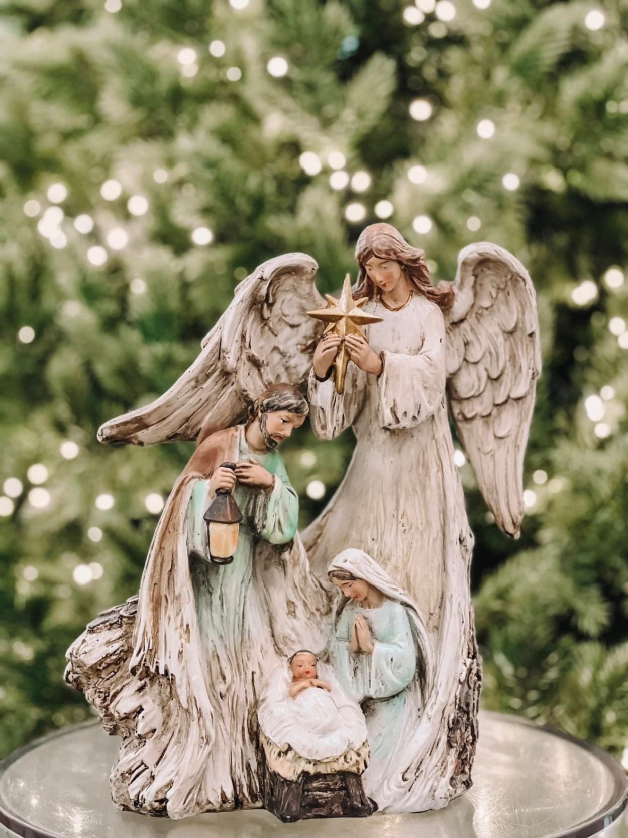 Holy Family Nativity Scene with Angel and Star, Christmas Religious Figurine, Mary Joseph Baby Jesus Decor, Spiritual Gift, Holiday Display